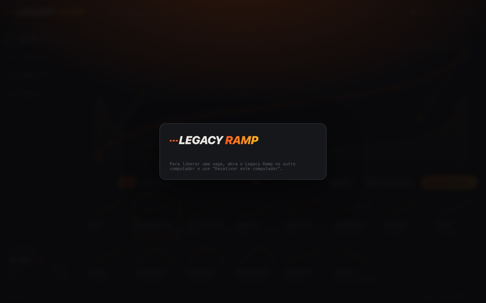 Tela de ativação do Legacy Ramp pedindo o serial.